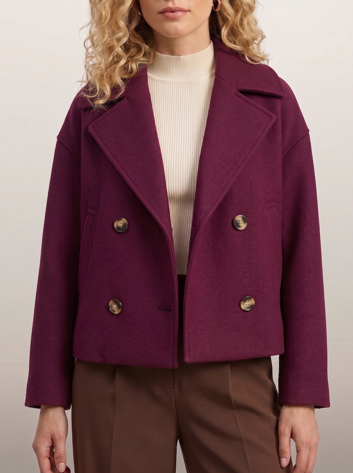 Dipni cropped peacoat — Burgundy