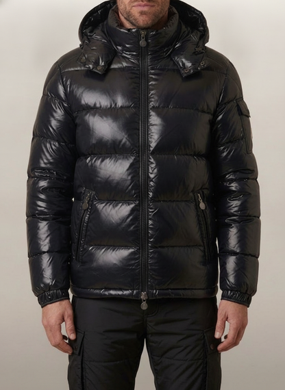 dipni mens hooded puffer jacket winter zwart chin to knee 05