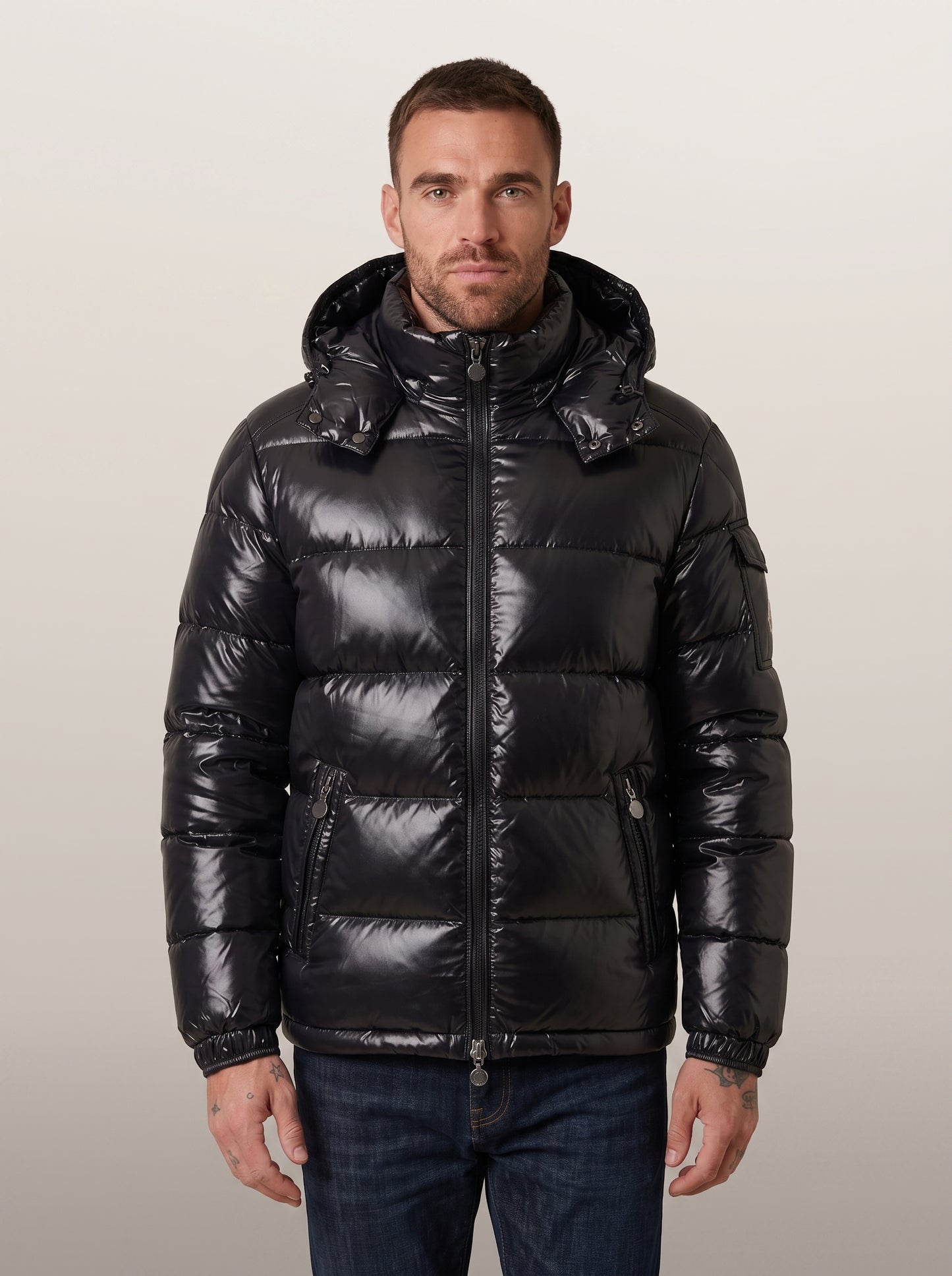 dipni mens hooded puffer jacket winter zwart front full 03