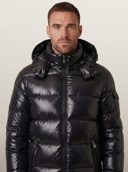 dipni mens hooded puffer jacket winter zwart model hood up 02