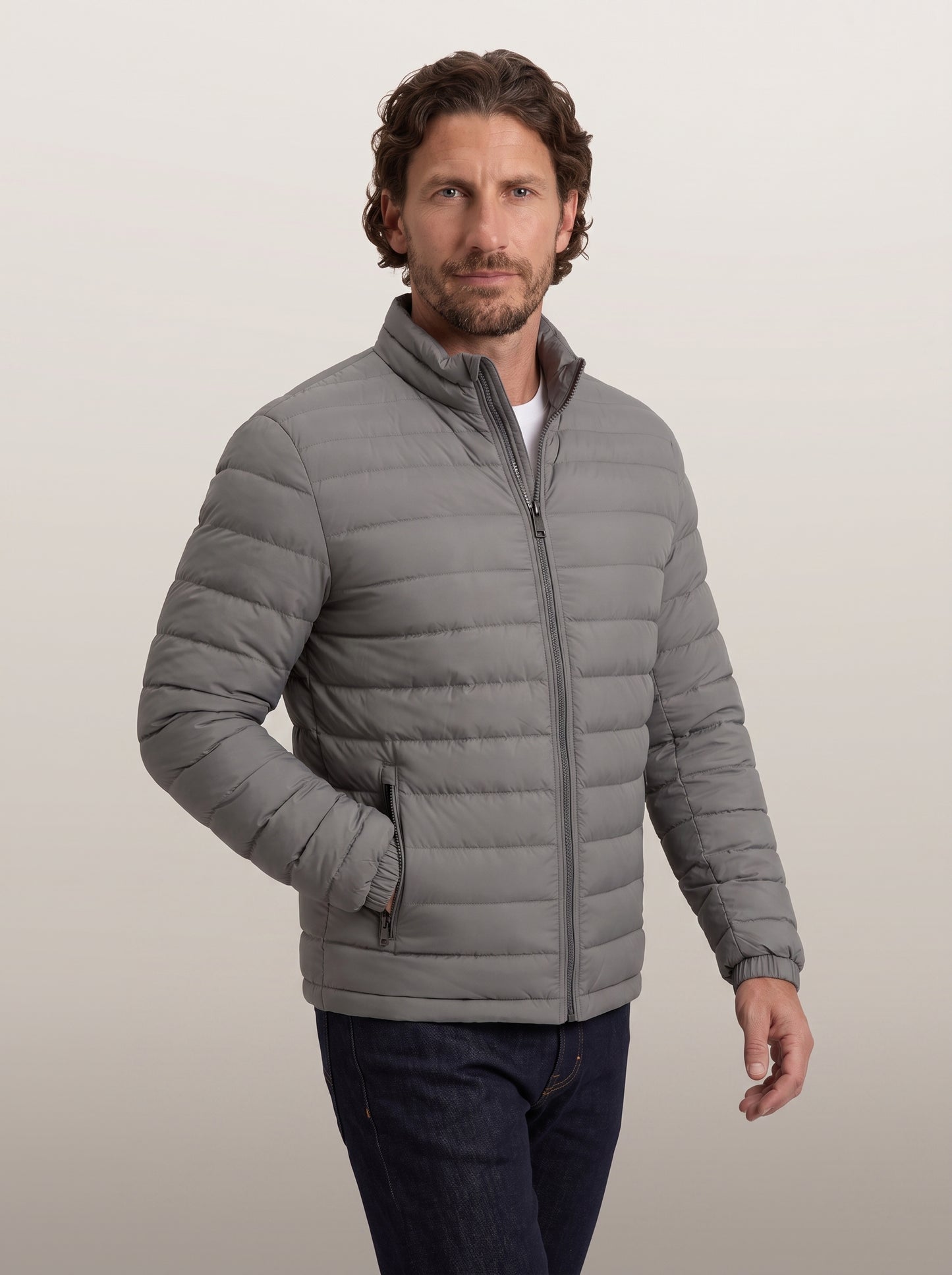 dipni mens winter puffer jacket casual grijs model 3q 03