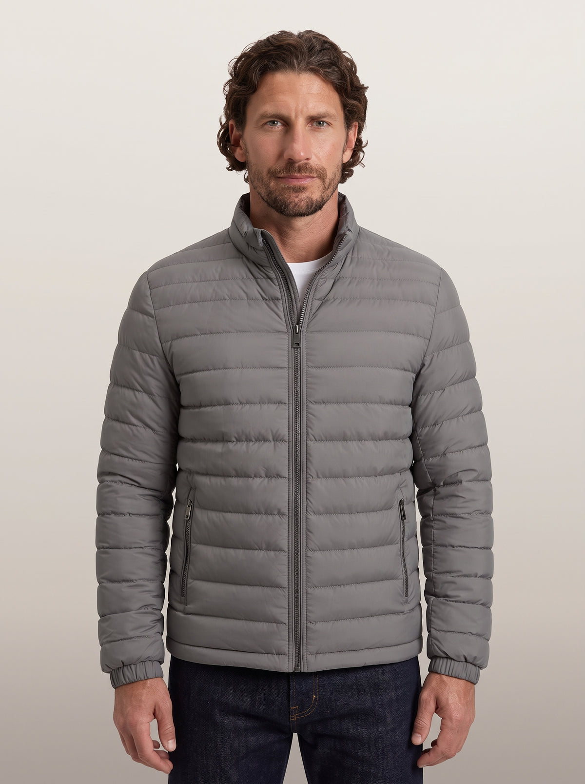 dipni mens winter puffer jacket casual grijs model front 04