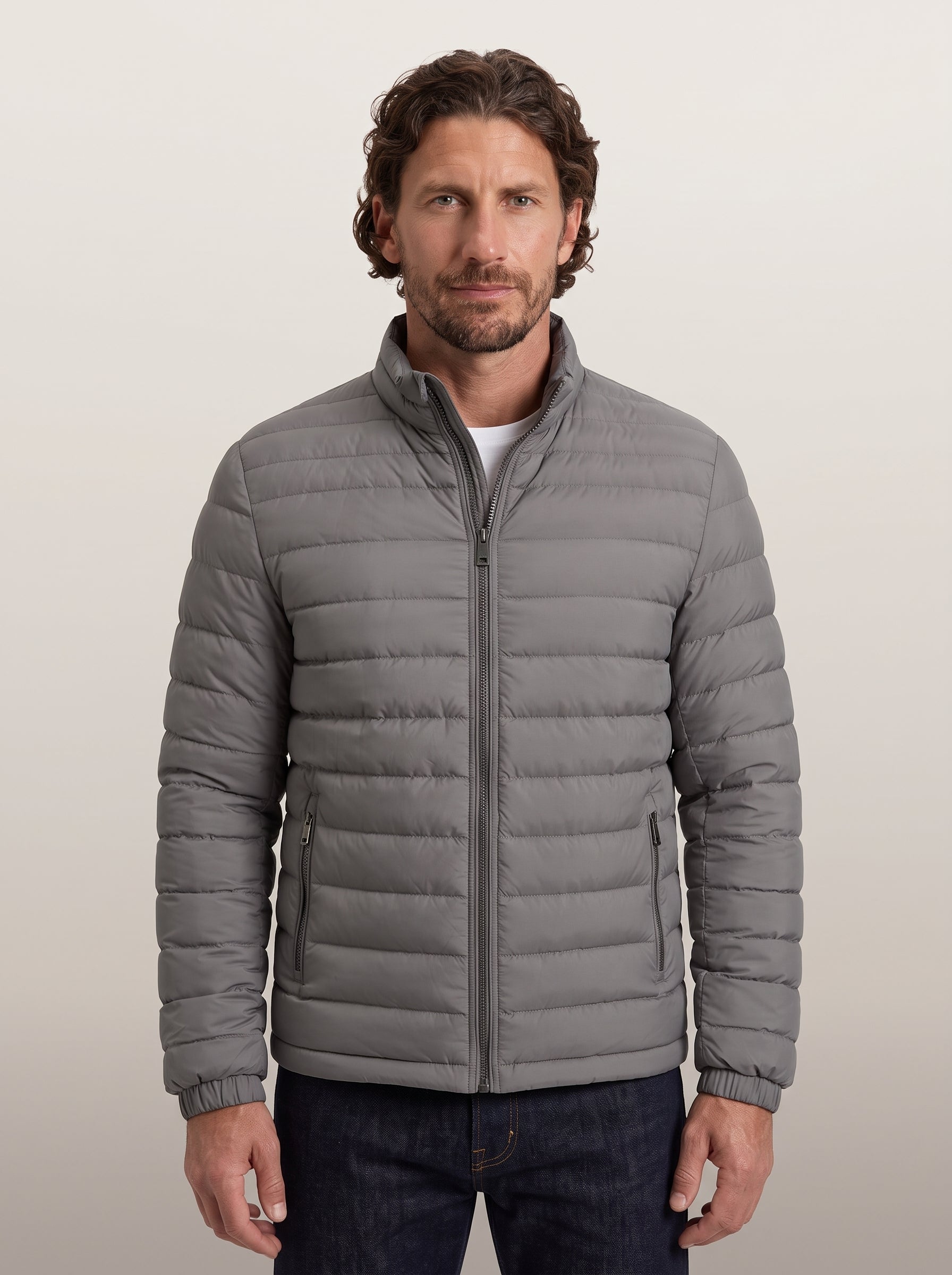 dipni mens winter puffer jacket casual grijs model front 04