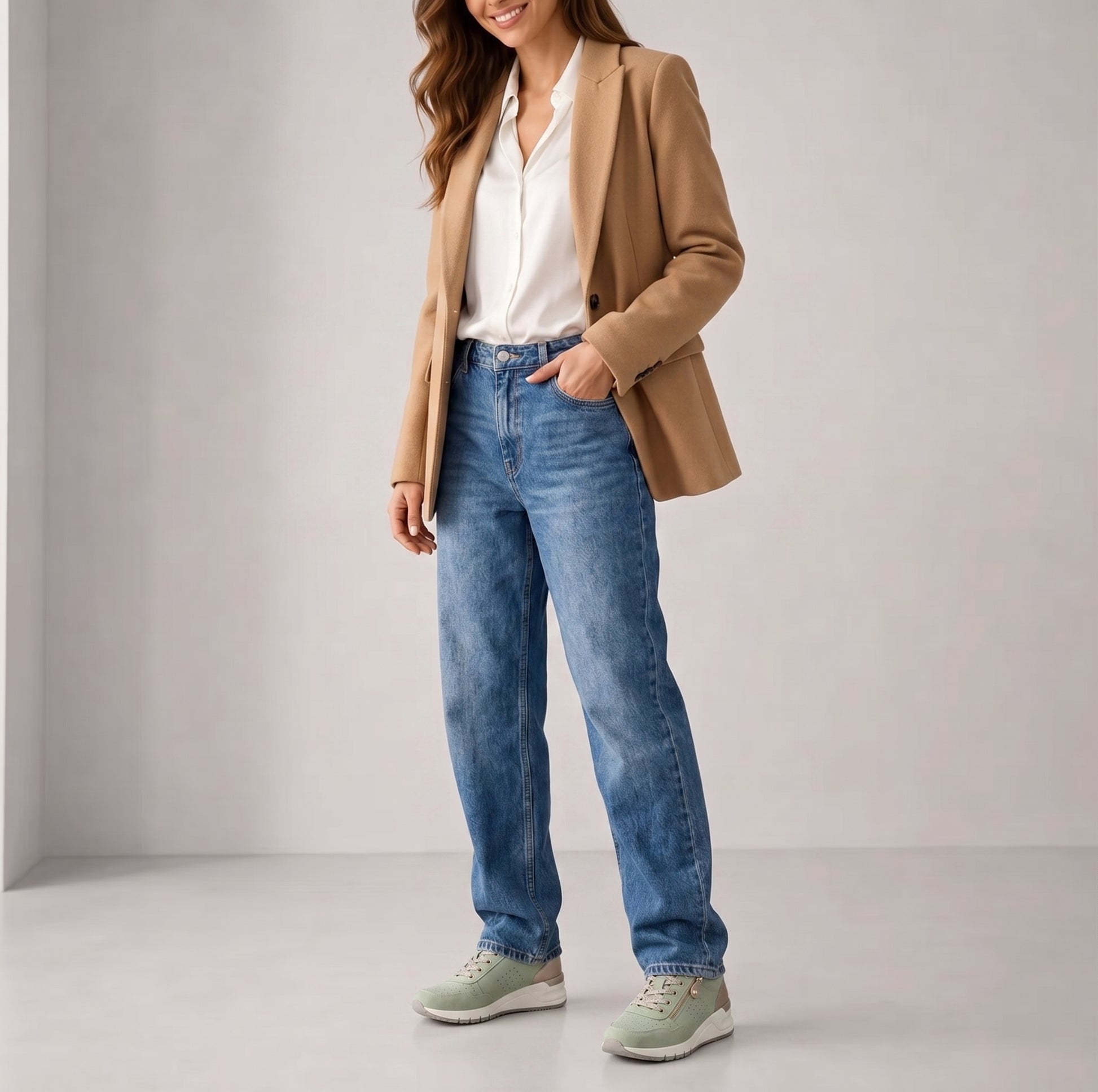 Dipni Women's All-Day Walking Shoes Vegan Suede - Mint Full Outfit