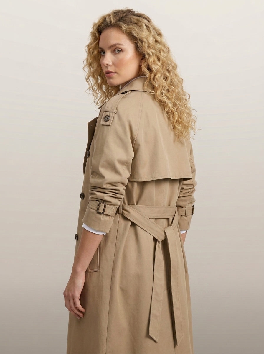 dipni womens belted trench coat khaki back 10