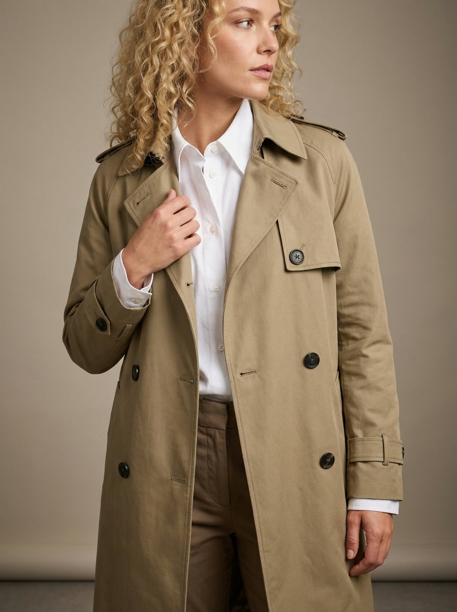 dipni womens belted trench coat khaki detail 07