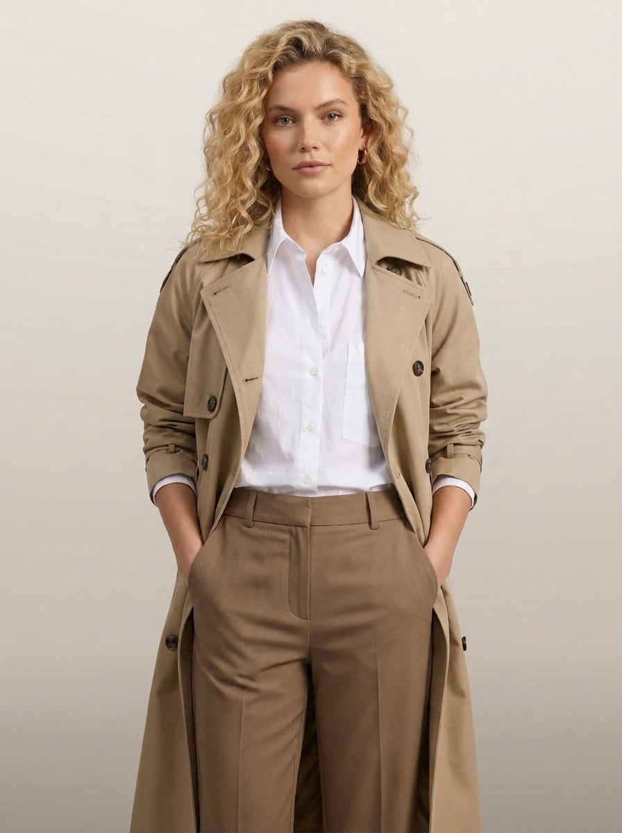 dipni womens belted trench coat khaki pockets 03