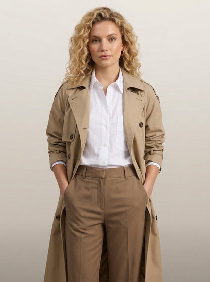 dipni womens belted trench coat khaki pockets 03