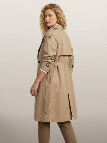 dipni womens belted trench coat khaki walking 02