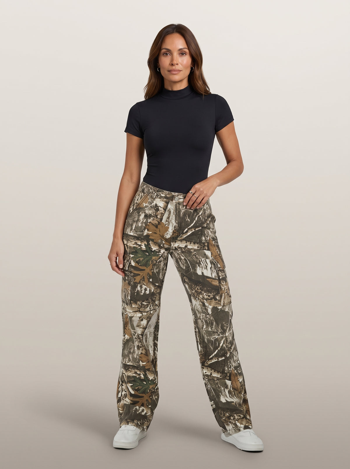 Dipni | Women's Camo Cargo Pants High Rise Loose Fit