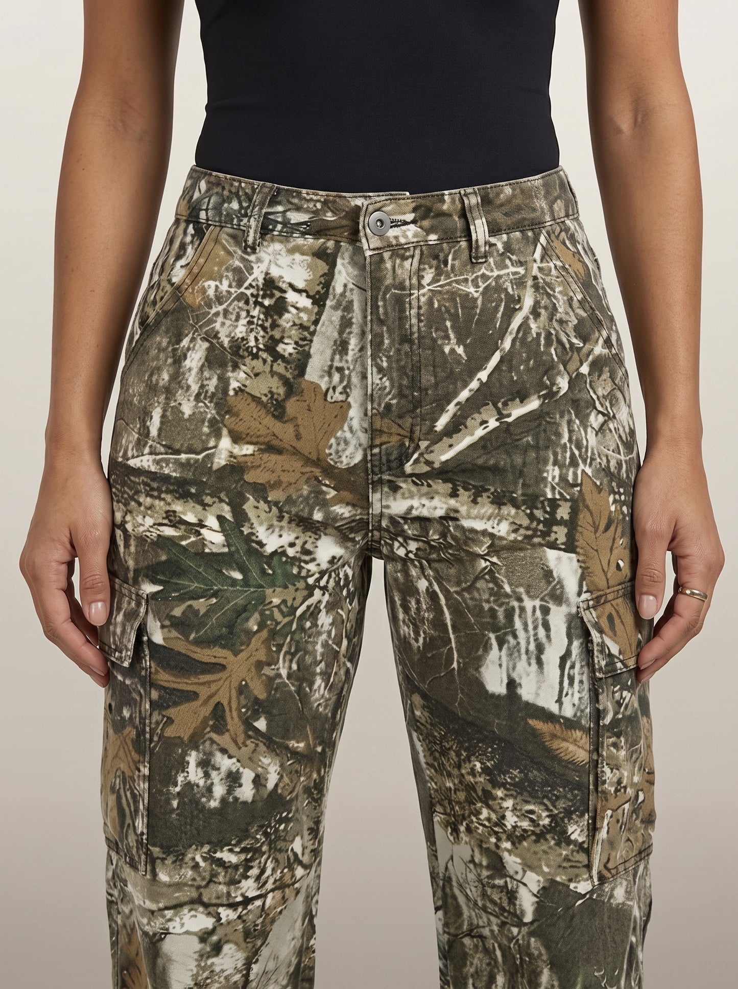 Dipni | Women's Camo Cargo Pants High Rise Loose Fit