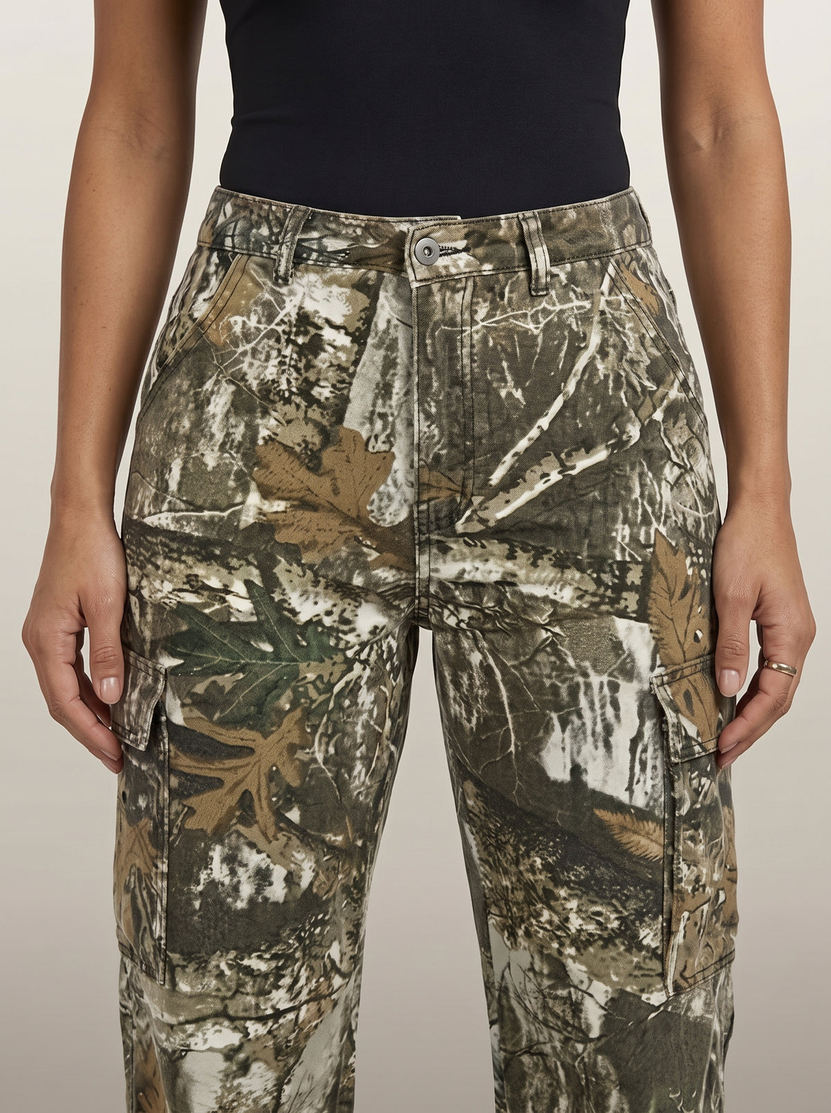 Dipni | Women's Camo Cargo Pants High Rise Loose Fit