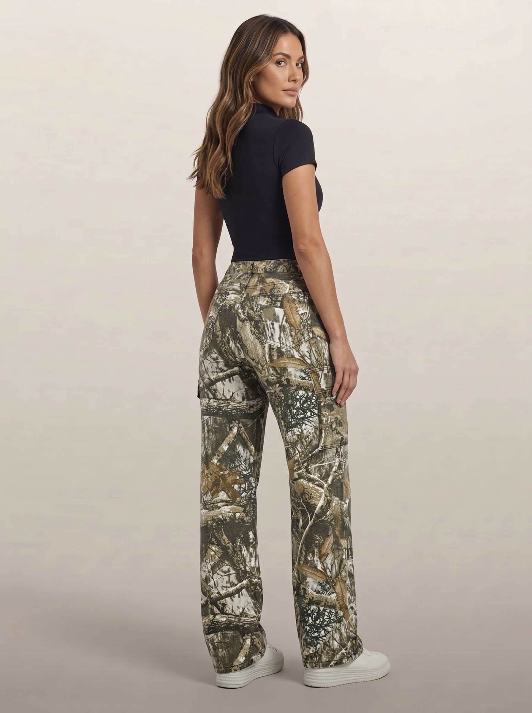 Dipni | Women's Camo Cargo Pants High Rise Loose Fit