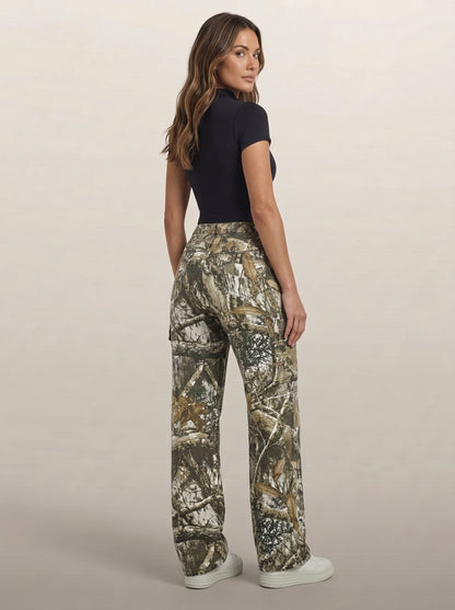 Dipni | Women's Camo Cargo Pants High Rise Loose Fit