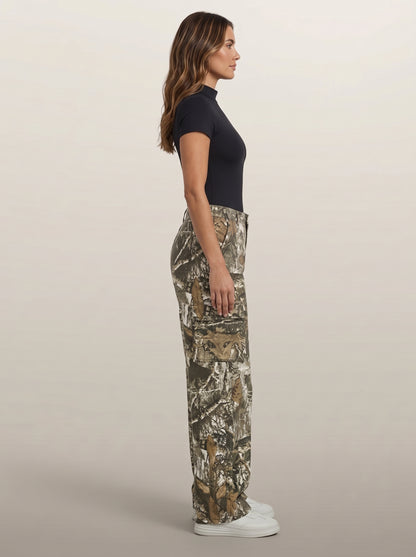 Dipni | Women's Camo Cargo Pants High Rise Loose Fit