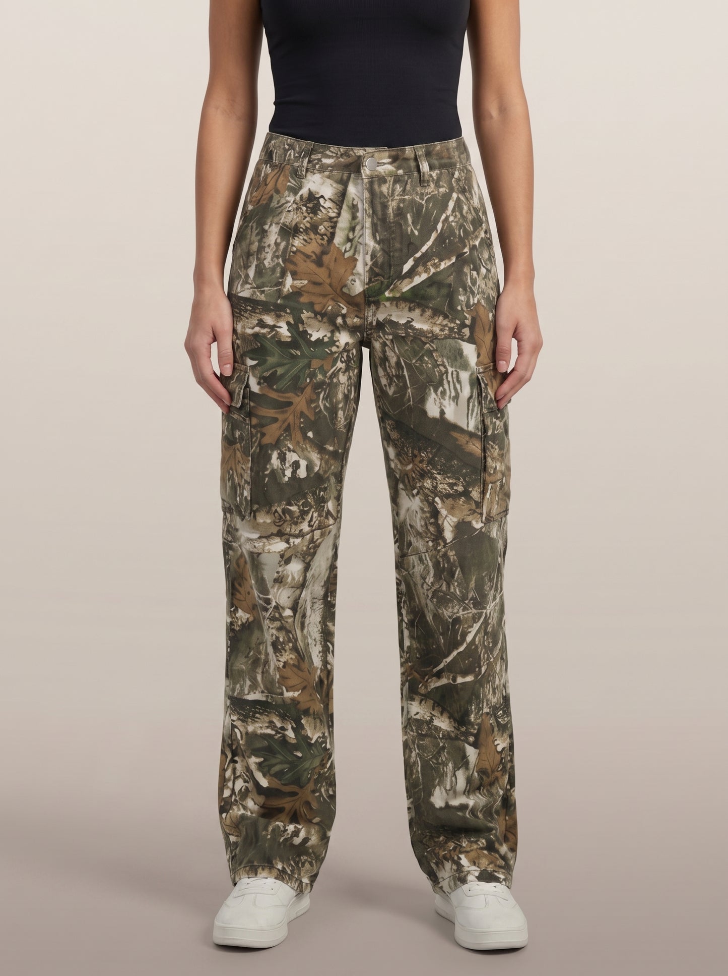 Dipni | Women's Camo Cargo Pants High Rise Loose Fit