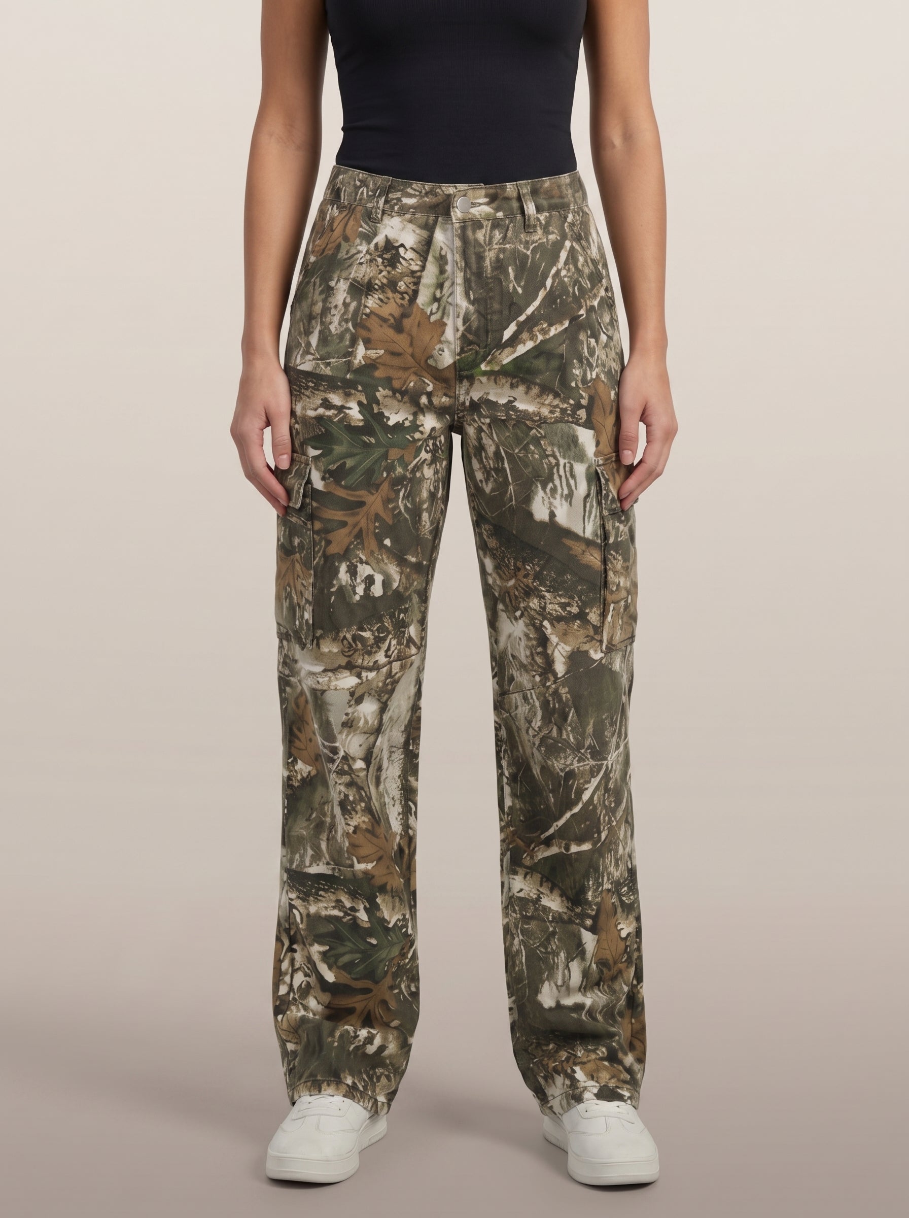 Dipni | Women's Camo Cargo Pants High Rise Loose Fit