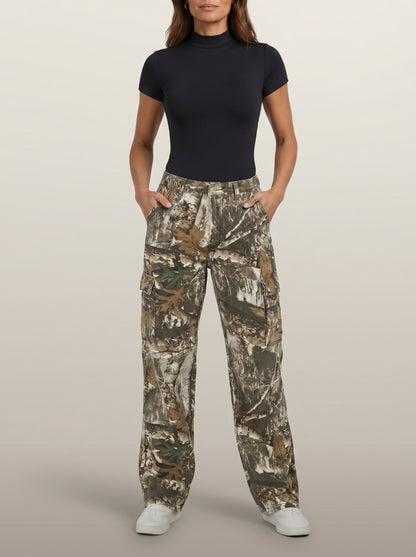 Dipni | Women's Camo Cargo Pants High Rise Loose Fit
