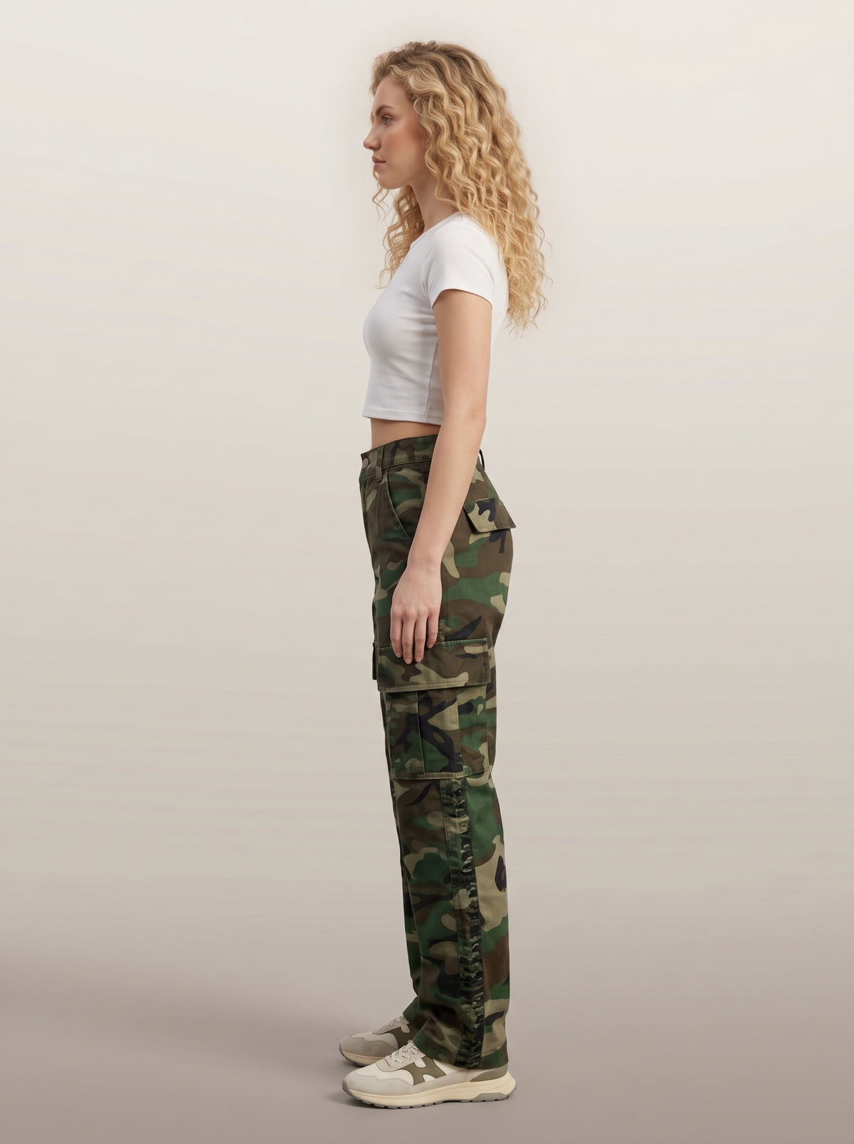 Dipni | Women's Camo Cargo Pants Multi Pocket Straight Leg