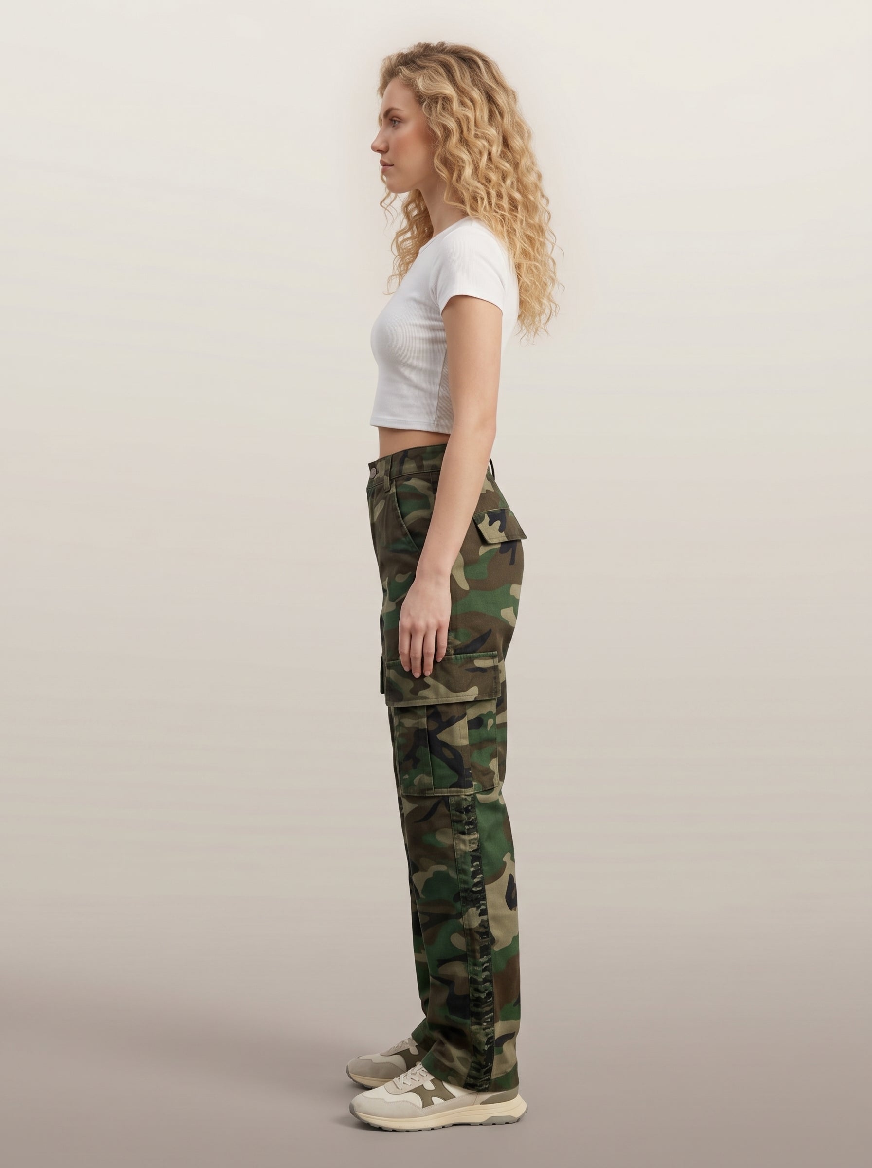 Dipni | Women's Camo Cargo Pants Multi Pocket Straight Leg