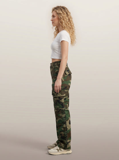 Dipni | Women's Camo Cargo Pants Multi Pocket Straight Leg