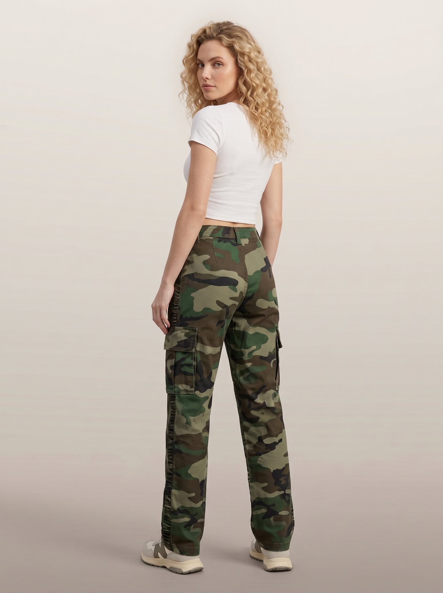 Dipni | Women's Camo Cargo Pants Multi Pocket Straight Leg