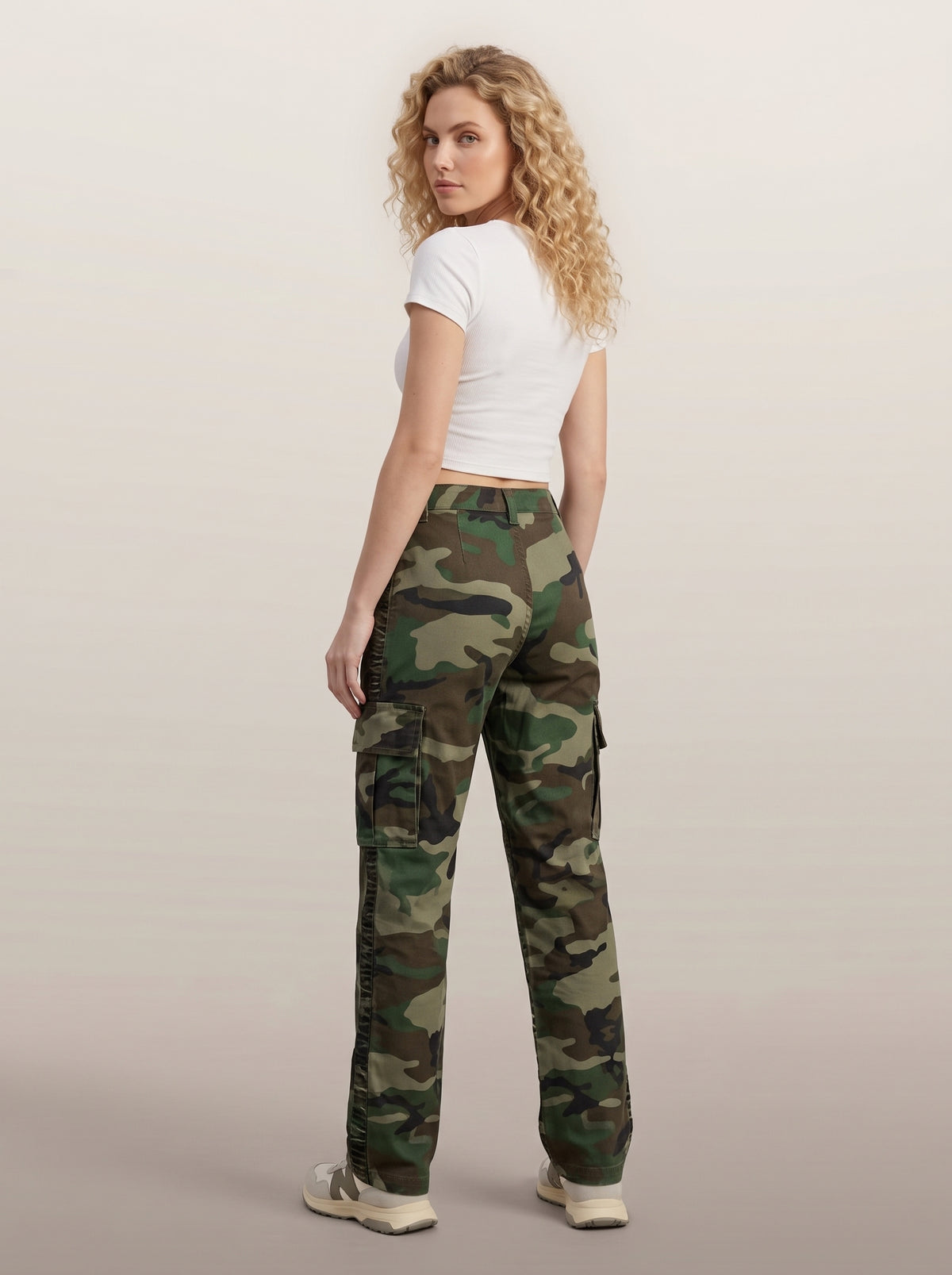 Dipni | Women's Camo Cargo Pants Multi Pocket Straight Leg
