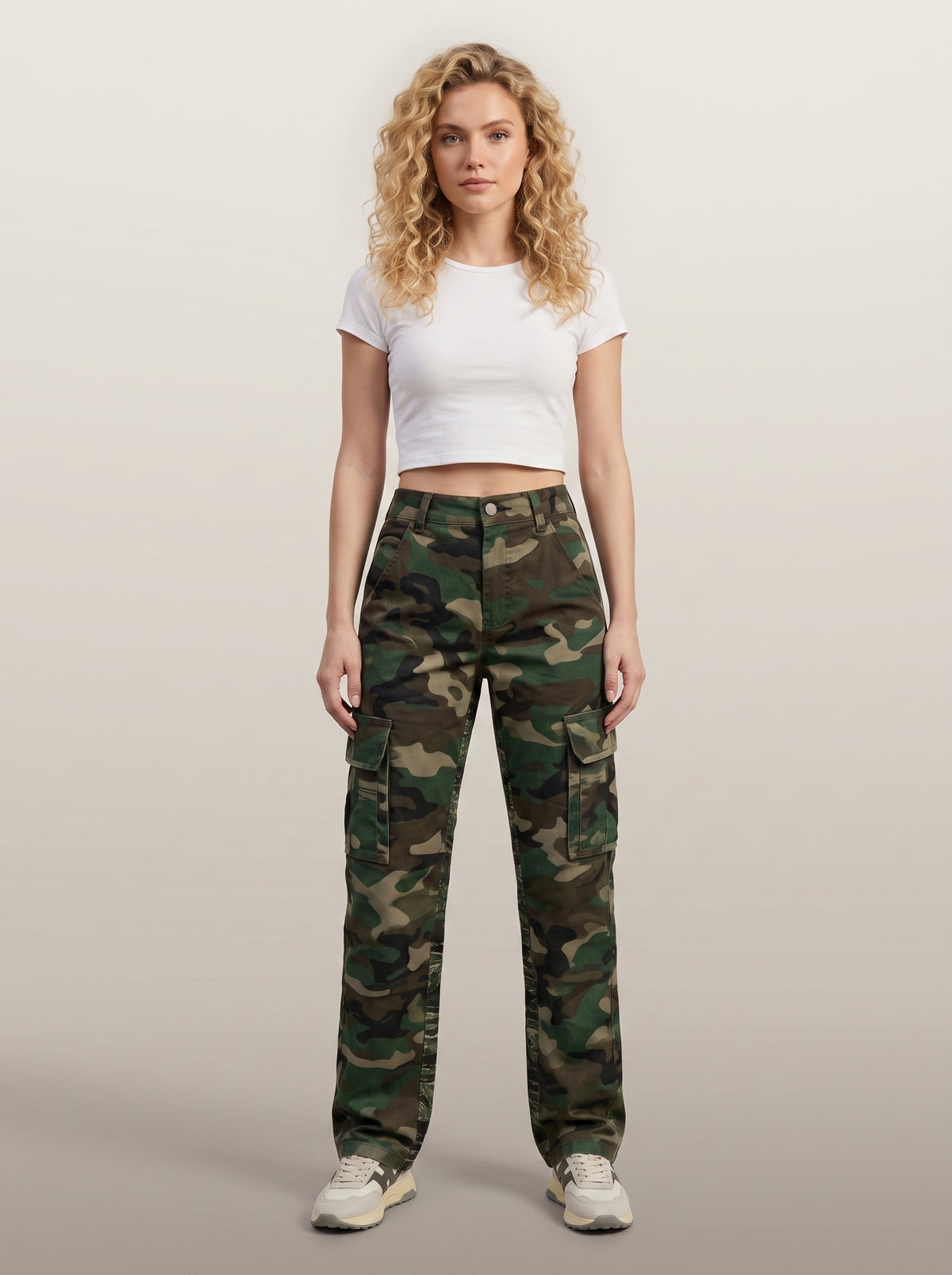 Dipni | Women's Camo Cargo Pants Multi Pocket Straight Leg