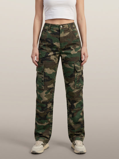 Dipni | Women's Camo Cargo Pants Multi Pocket Straight Leg
