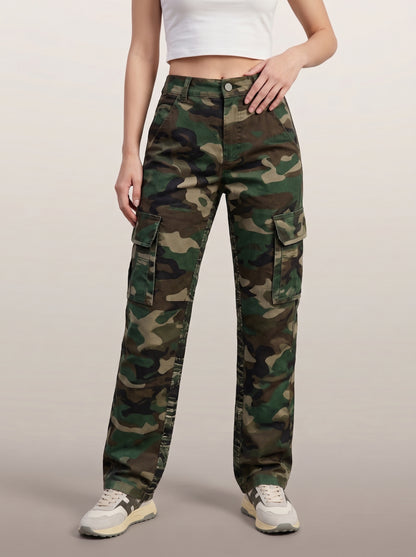 Dipni | Women's Camo Cargo Pants Multi Pocket Straight Leg