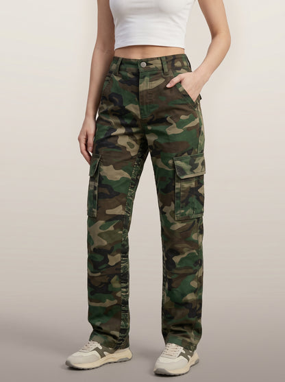 Dipni | Women's Camo Cargo Pants Multi Pocket Straight Leg