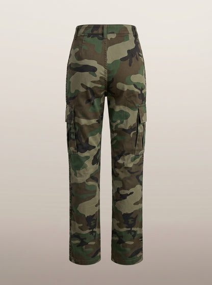 Dipni | Women's Camo Cargo Pants Multi Pocket Straight Leg