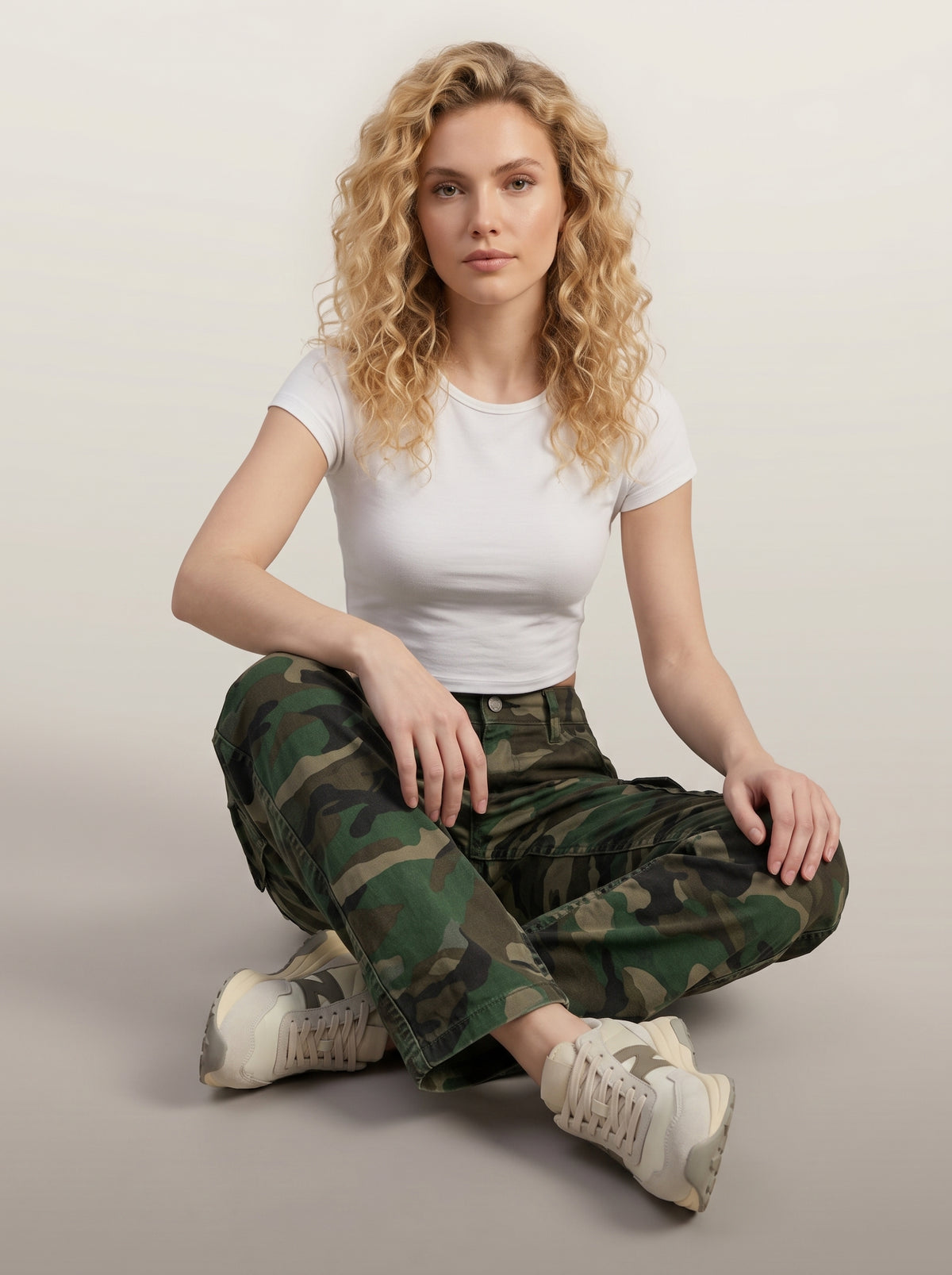 Dipni | Women's Camo Cargo Pants Multi Pocket Straight Leg