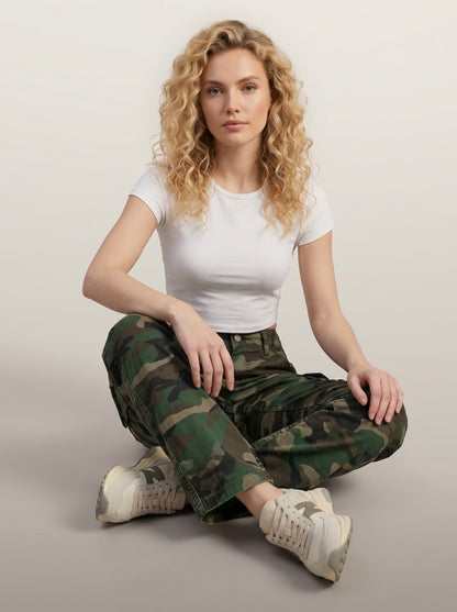 Dipni | Women's Camo Cargo Pants Multi Pocket Straight Leg