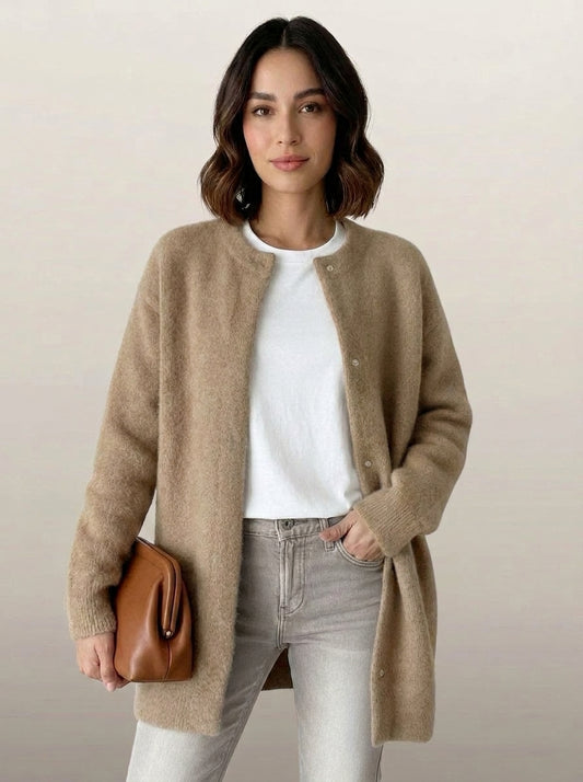 dipni womens chunky knit cardigan oversized beige 01 hero