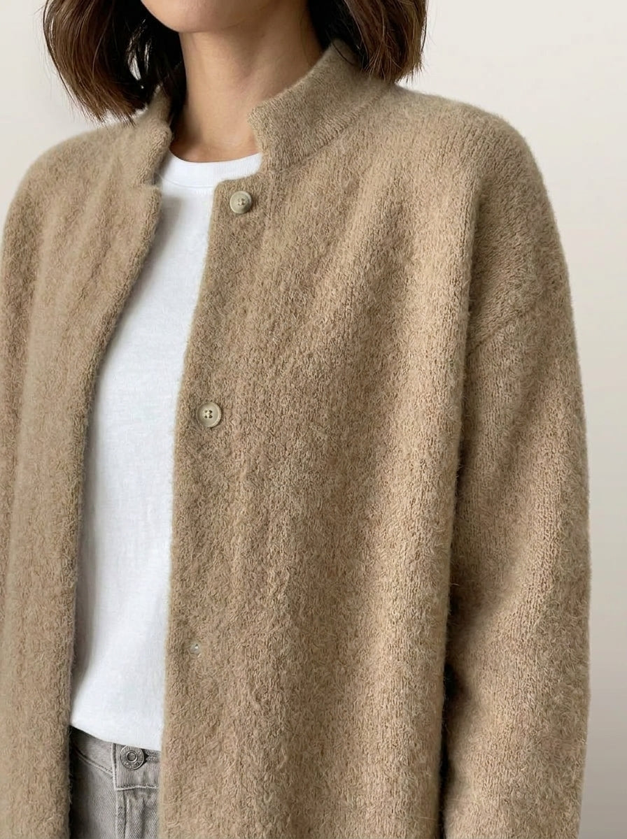 dipni womens chunky knit cardigan oversized beige 03 detail