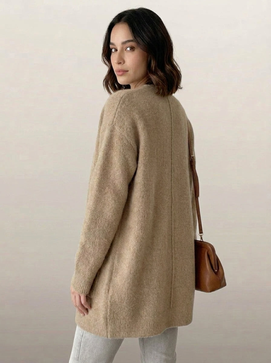 dipni womens chunky knit cardigan oversized beige 06 back