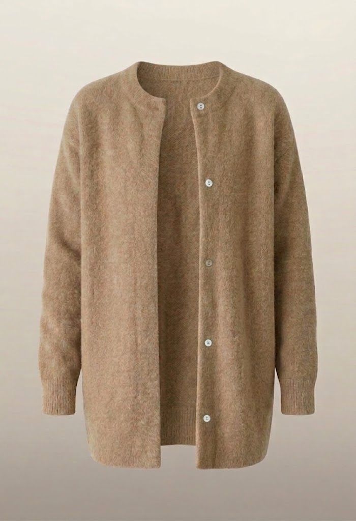 dipni womens chunky knit cardigan oversized beige 07 ghost front