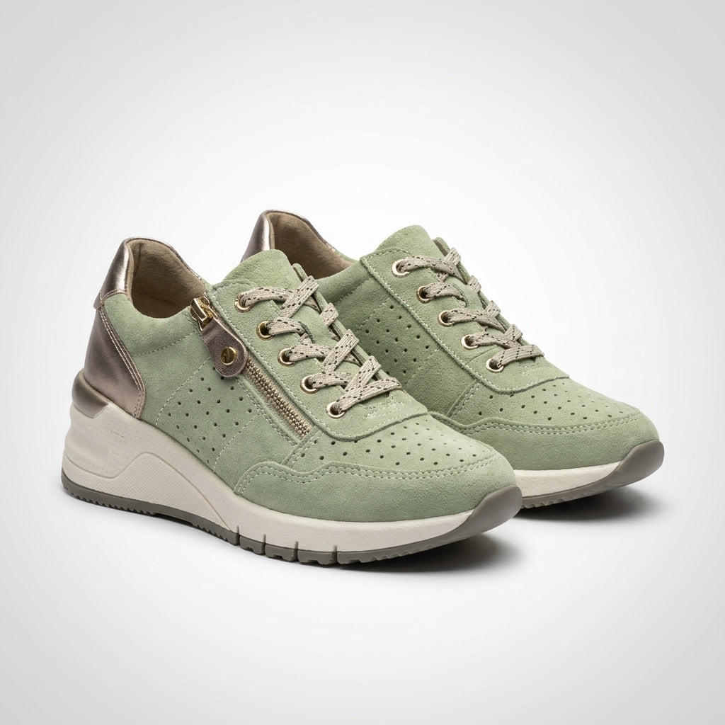 dipni womens geneva orthopedic wedge sneaker 08 green front 3q