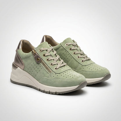 dipni womens geneva orthopedic wedge sneaker 08 green front 3q