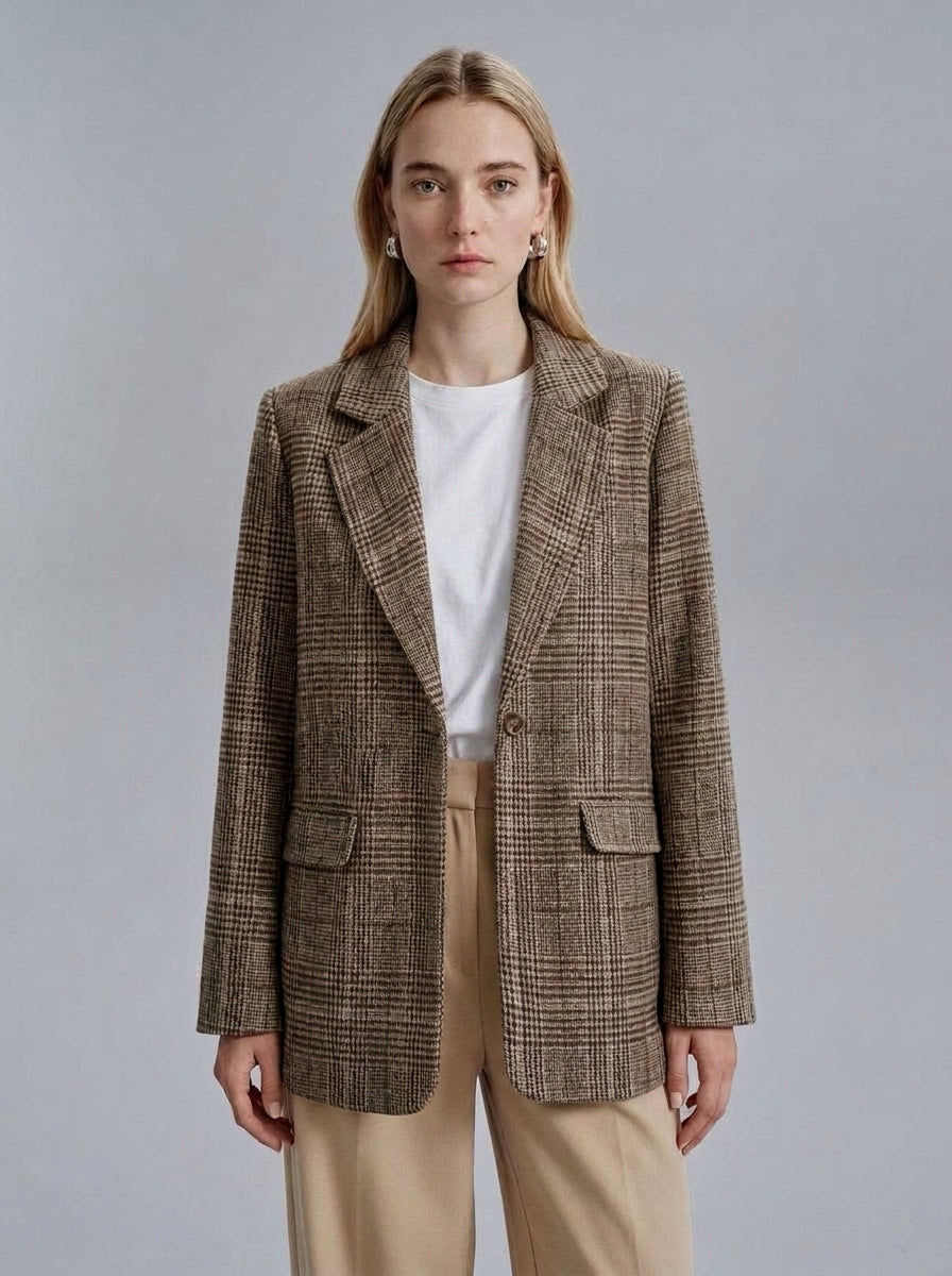 Dipni | Women's Oversized Plaid Blazer - Fall Winter Wear
