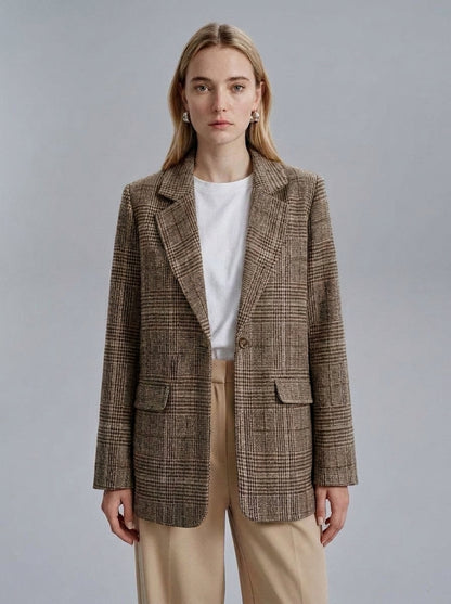 Dipni | Women's Oversized Plaid Blazer - Fall Winter Wear