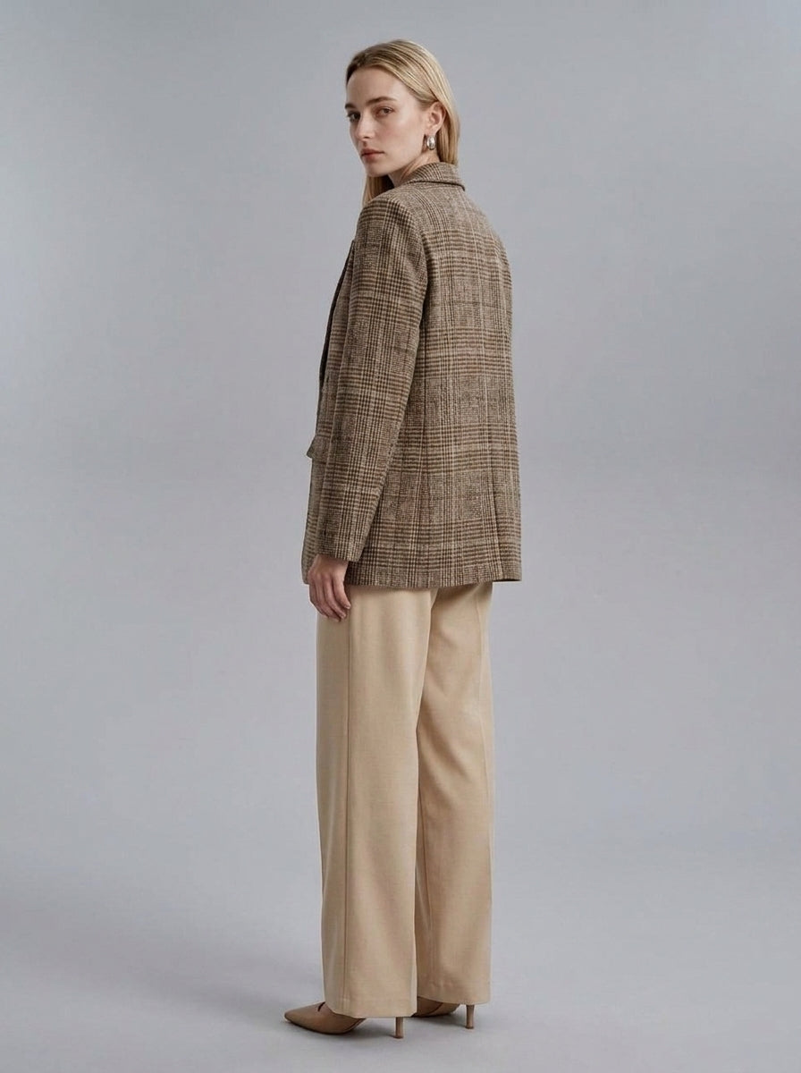 Dipni | Women's Oversized Plaid Blazer - Fall Winter Wear