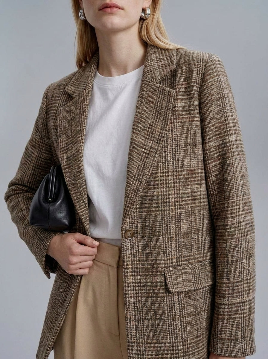Dipni | Women's Oversized Plaid Blazer - Fall Winter Wear