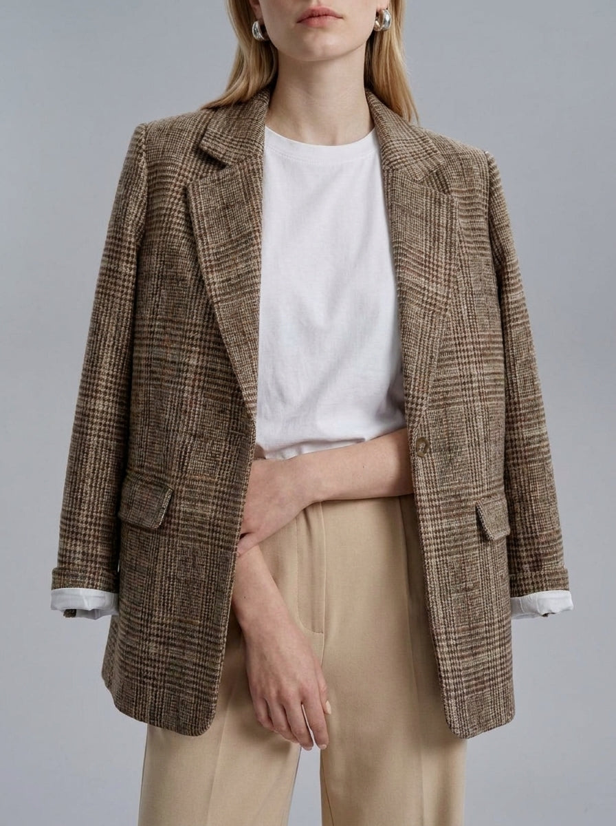 Dipni | Women's Oversized Plaid Blazer - Fall Winter Wear