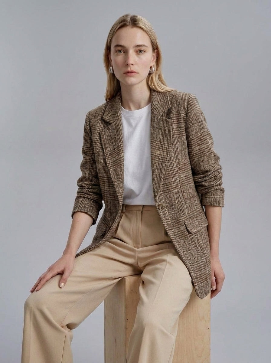 Dipni | Women's Oversized Plaid Blazer - Fall Winter Wear