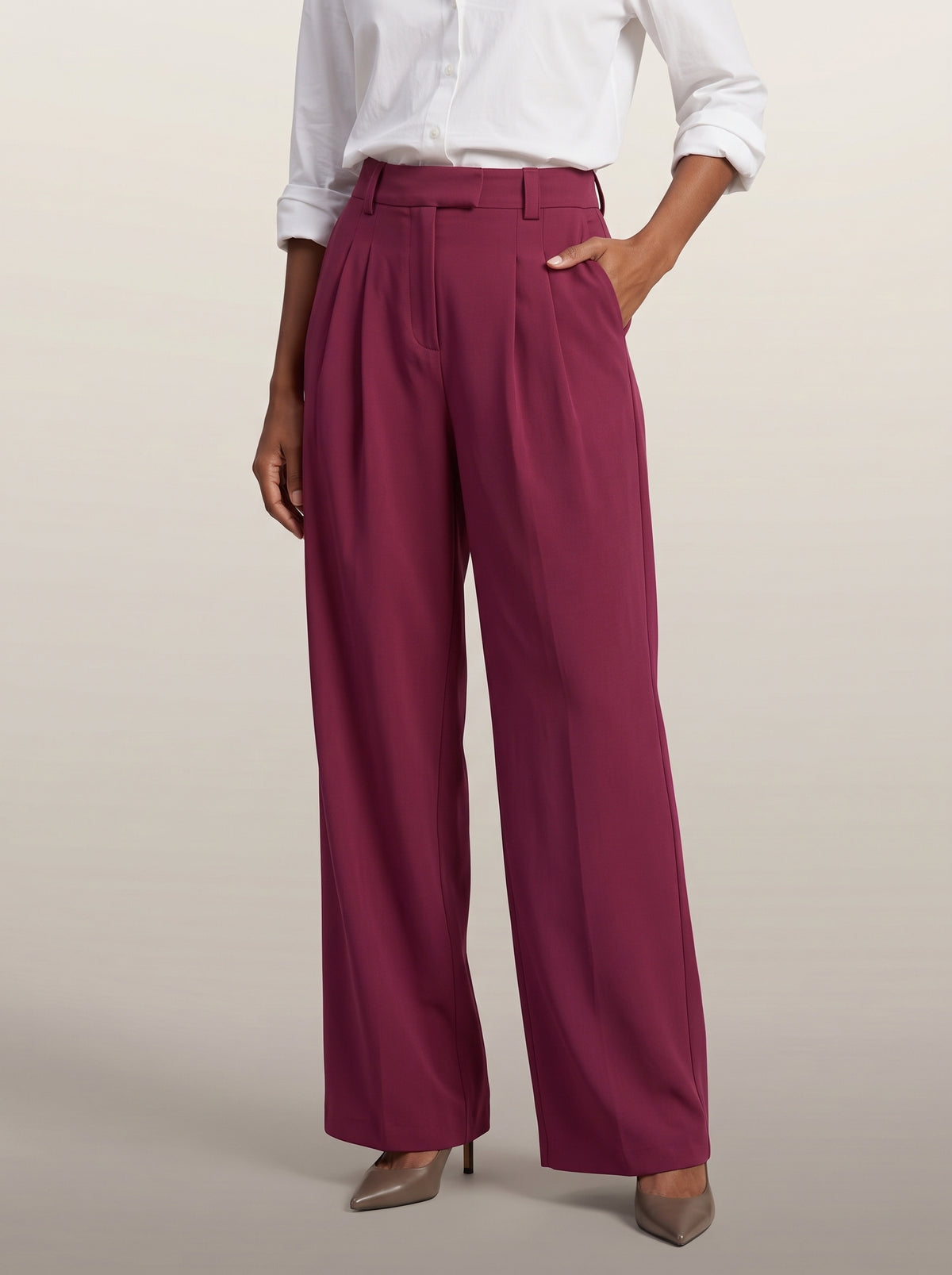 dipni womens high waisted wide leg trousers rood editorial hand pocket 08