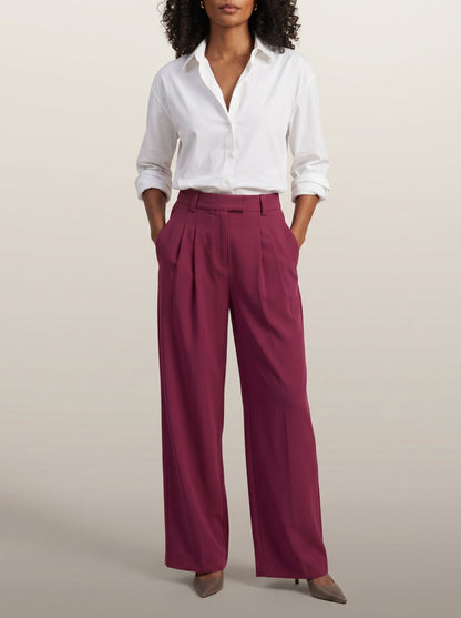 dipni womens high waisted wide leg trousers rood hands in pockets 03