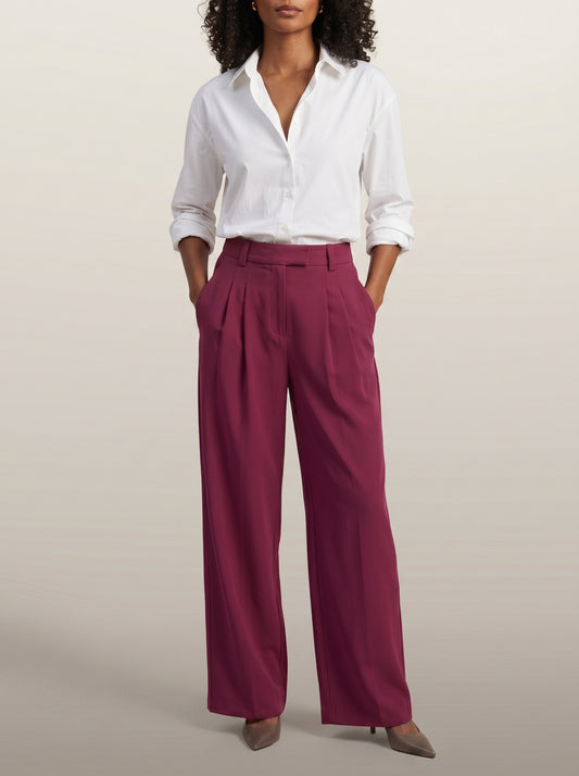 dipni womens high waisted wide leg trousers rood hands in pockets 03