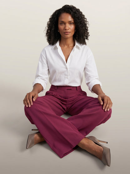 dipni womens high waisted wide leg trousers rood sitting crosslegged 07